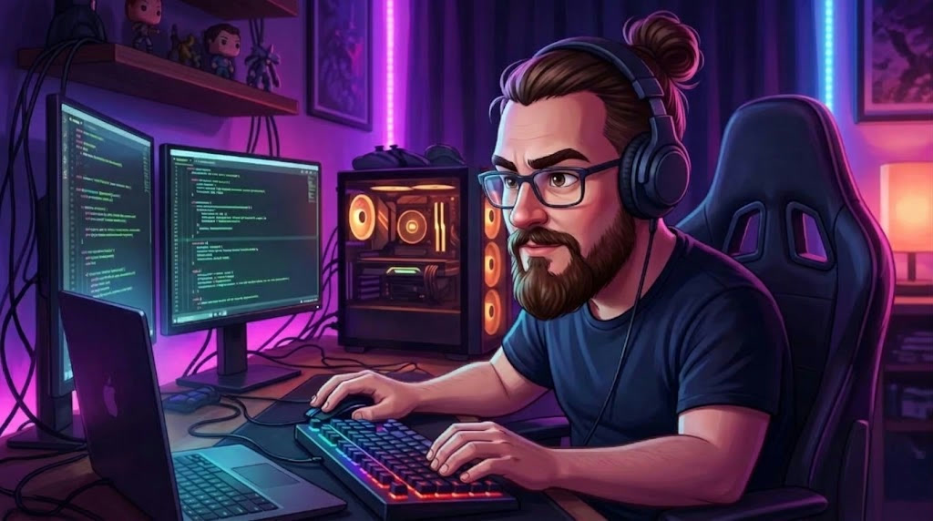 Mauro Prystupa programando en su escritorio